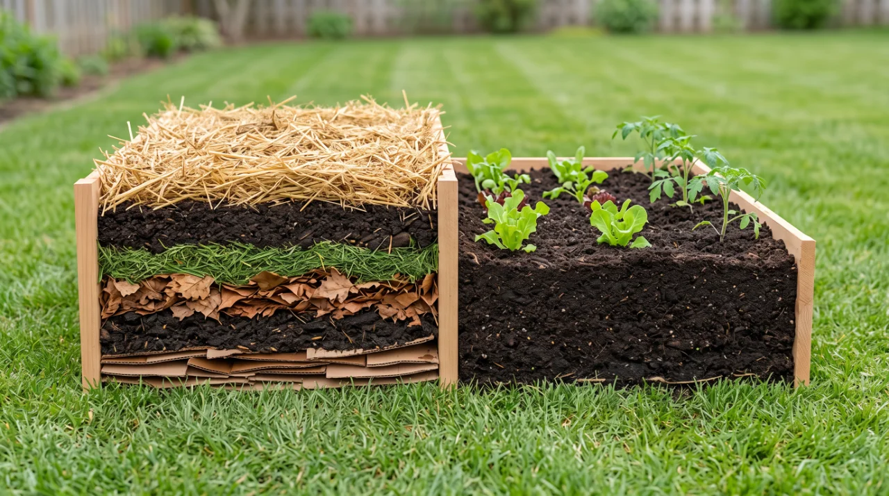 A no-dig bed in layers: built in fall, planted in spring